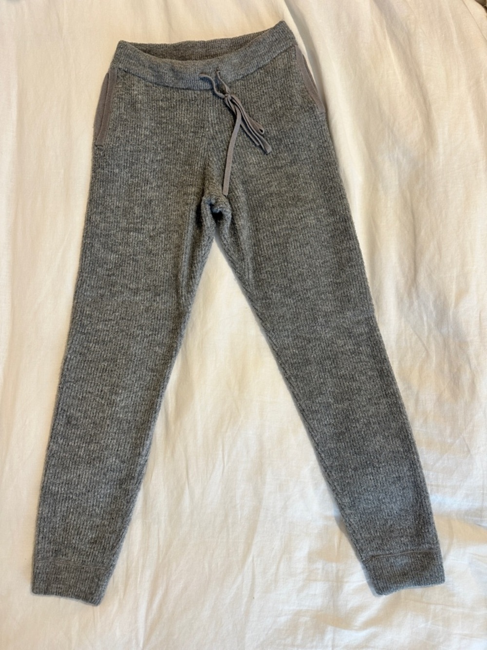 Women’s Grey Knit Jogger Pants with Drawstring Waist